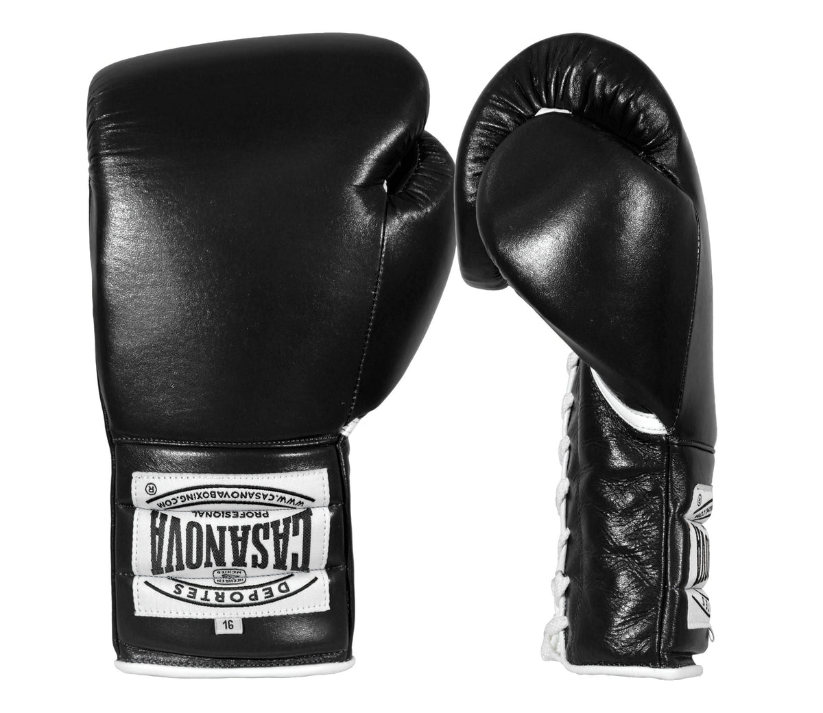 NEW) Casanova® Boxing Professional Lace-Up Boxing Gloves - Black