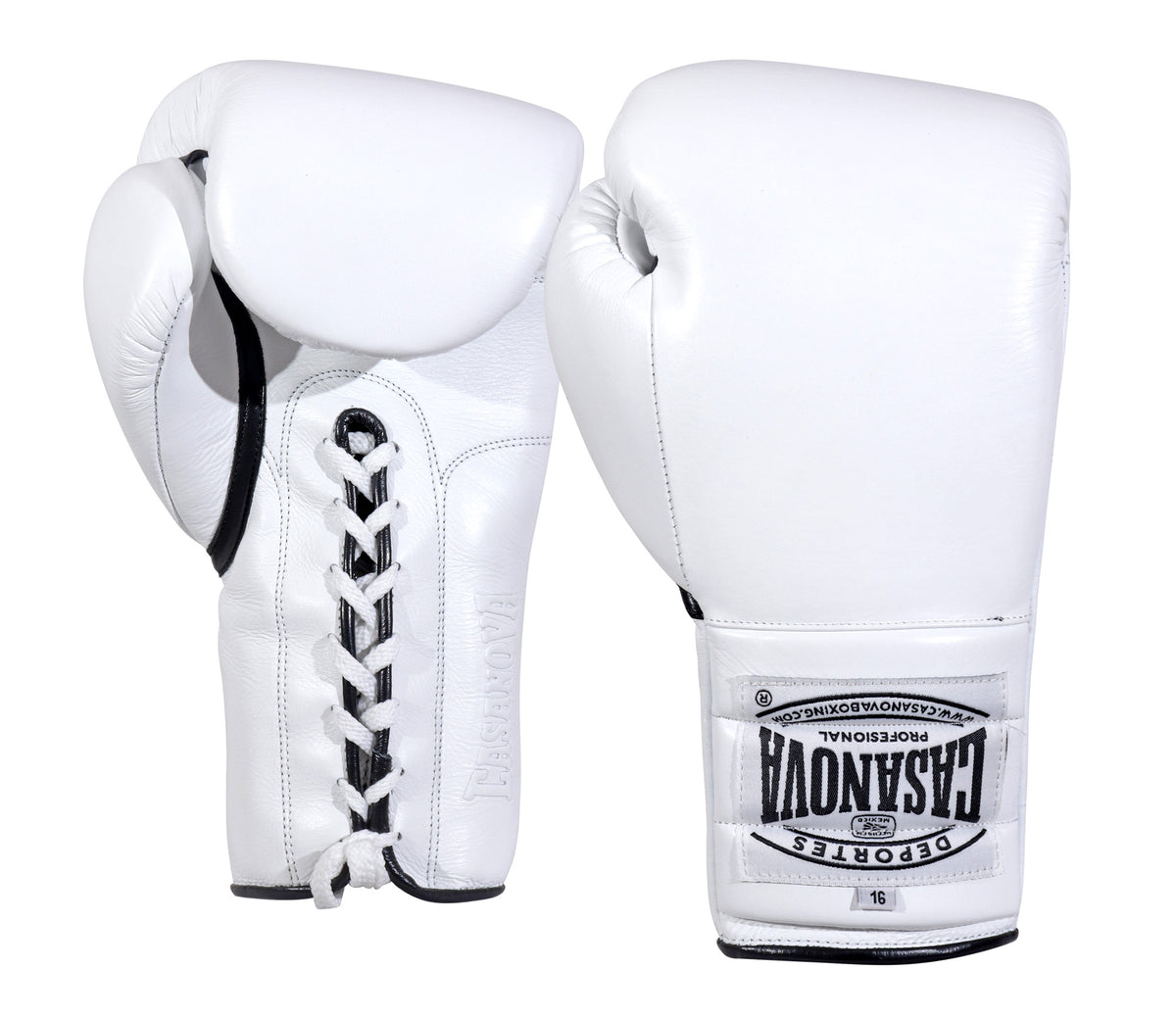 NEW) Casanova® Boxing Professional Lace-Up Boxing Gloves - White
