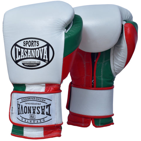 Casanova Boxing® Hook & Loop Training Gloves  White-Green/Red Thumb