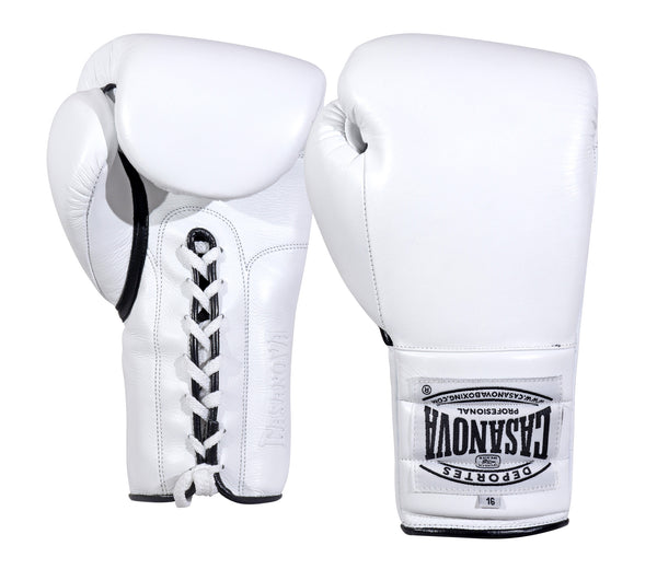 NEW) Casanova® Boxing Professional Lace-Up Boxing Gloves - White