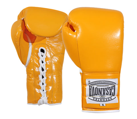 NEW) Casanova® Boxing Professional Lace-Up Boxing Gloves - Yellow