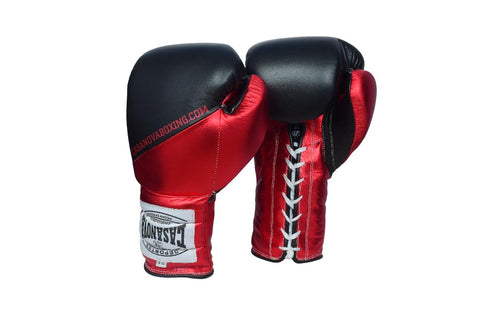 Casanova Boxing® Professional Lace Up Training Gloves - Black/ Metallic Red