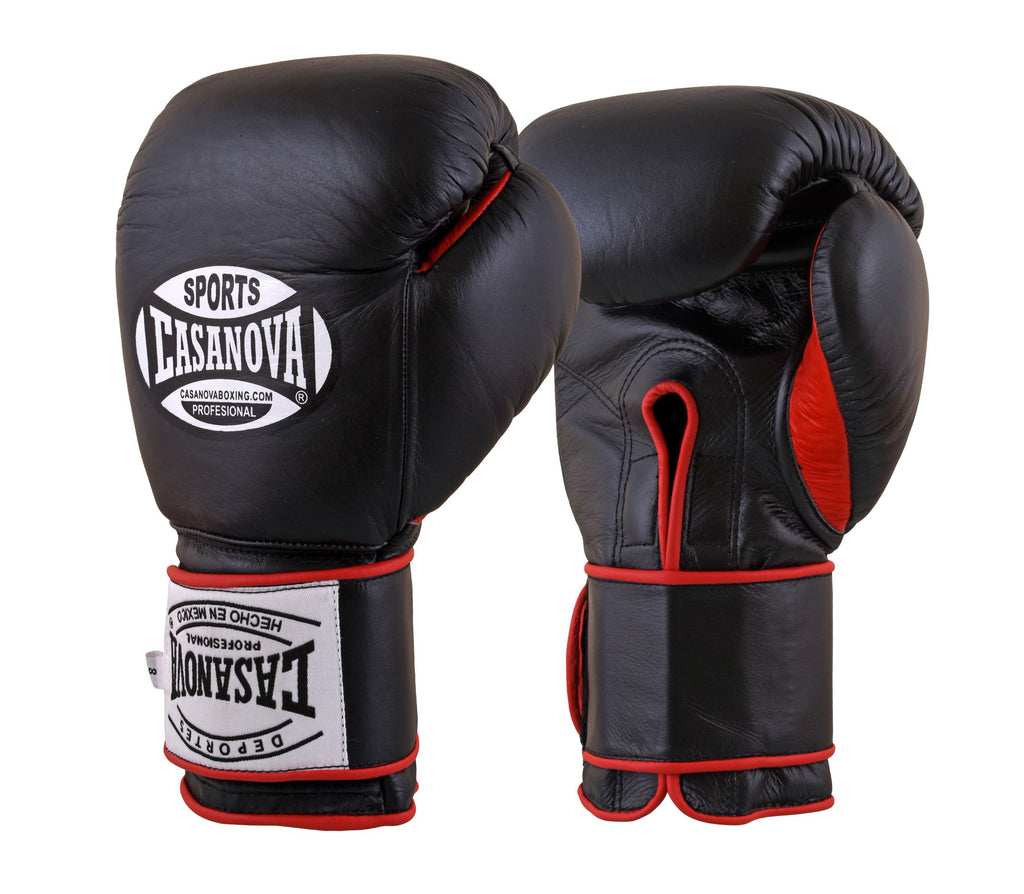 Casanova Boxing® Professional Hook & Loop Training Fight Gloves - Blac