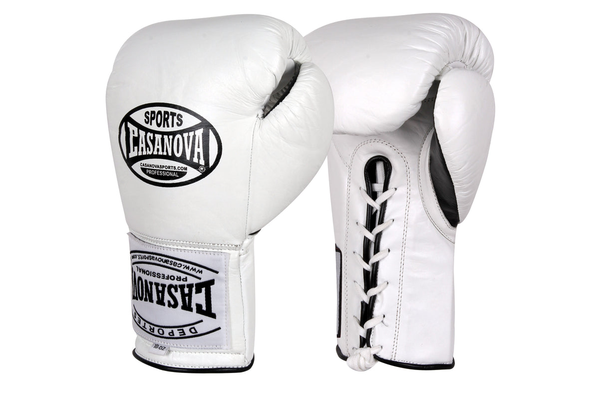 Casanova Boxing® Professional LaceUp Fight Gloves White