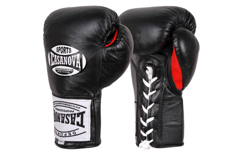 Casanova Boxing® Professional Lace-Up Fight Gloves - Black/Red